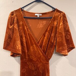 Baltic Born Burnt Orange Floral Velvet Dress